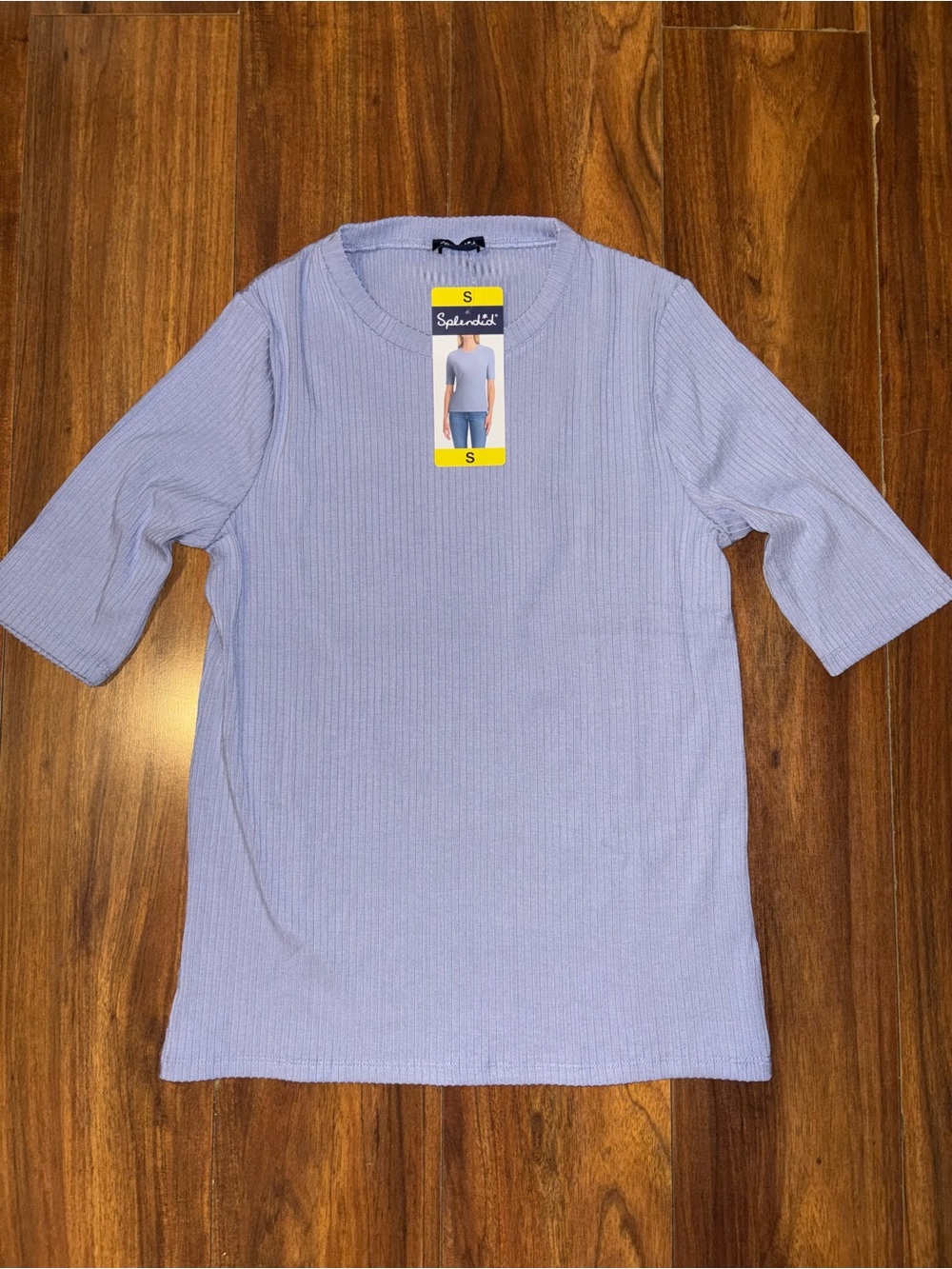 Splendid Lavender Ribbed 3/4 Sleeve Tee
